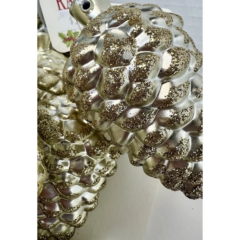 16 RAV Inports Vintage Pinecone Christmas Tree Ornaments Glitter Silver Gold NEW